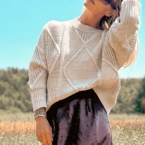 Buru Cable Knit Fisherman Sweater in Ivory size XS/S